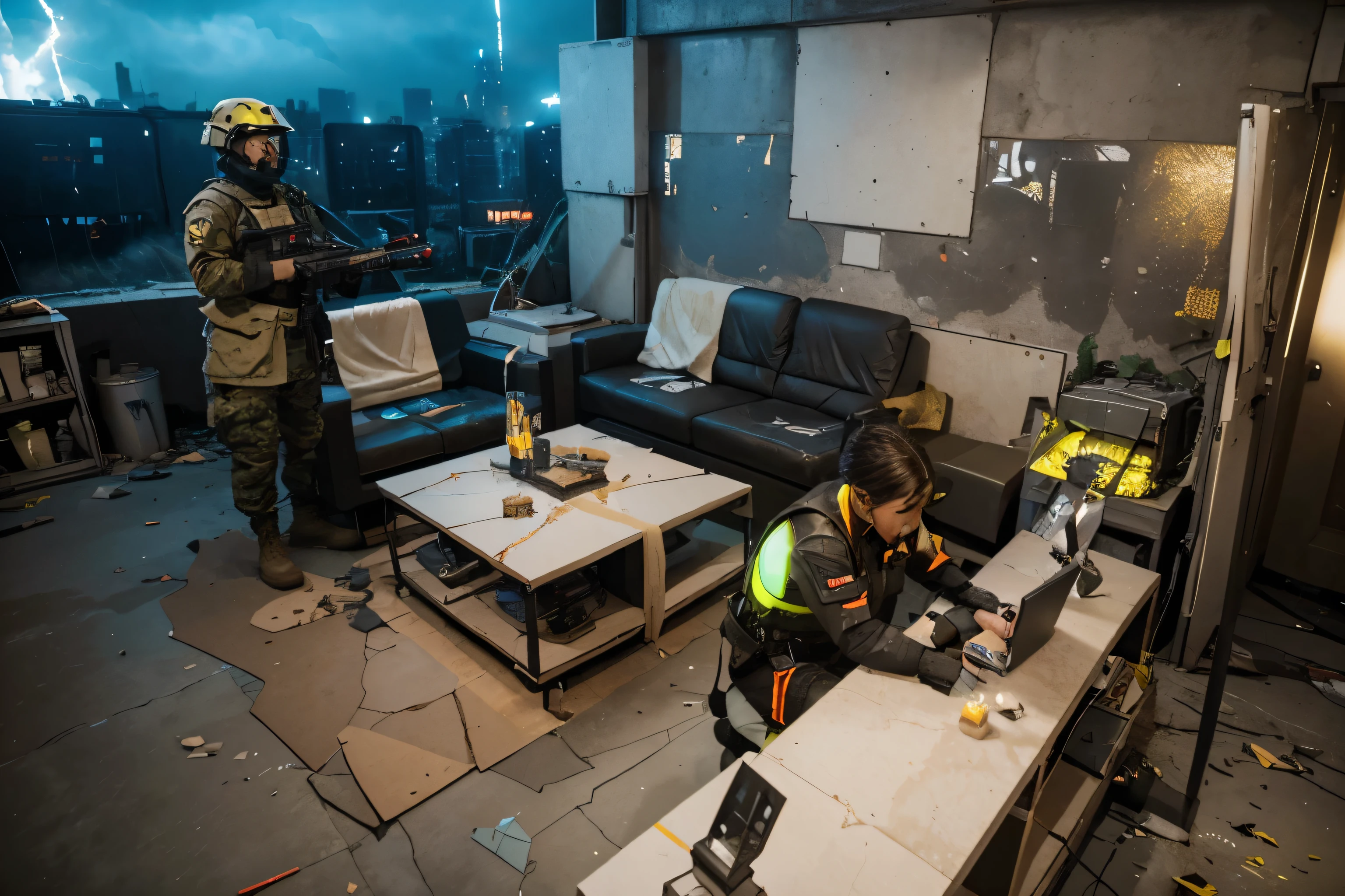 (Best quality, 8k, 32k, Masterpiece, UHD:1.2), "Transform the scene into a high-stakes futuristic battlefield inspired by the world of Valorant. Picture a war-torn urban landscape with towering skyscrapers, some of which are partially destroyed, and advanced technology scattered throughout. The sky is filled with smoke and the occasional flash of explosions, creating an intense and chaotic atmosphere.
The ground is littered with debris from previous battles: shattered glass, twisted metal, and scorched earth. Advanced military vehicles, both intact and destroyed, dot the battlefield, their sleek designs indicative of cutting-edge technology. Neon signs flicker in the background, casting an eerie glow over the scene.
Combatants are engaged in fierce firefights, using high-tech weaponry and gadgets unique to the Valorant universe. Energy barriers and holographic cover provide temporary protection, while drones buzz overhead, scanning for enemies. Tactical displays on the soldiers' visors relay critical information, adding a layer of strategic depth to the conflict.
The environment reflects the diversity of Valorant's settings, with elements from various maps combined into one cohesive battlefield. Expect to see a mix of urban and industrial areas, with hidden tunnels and elevated vantage points offering tactical advantages. The overall scene should convey the intensity and high-tech nature of Valorant's combat, where every corner could hide an enemy and every piece of cover could be a trap.
Capture the essence of a futuristic, high-tech warzone, filled with the tension and excitement of a Valorant match, where strategy and skill are key to survival and victory."