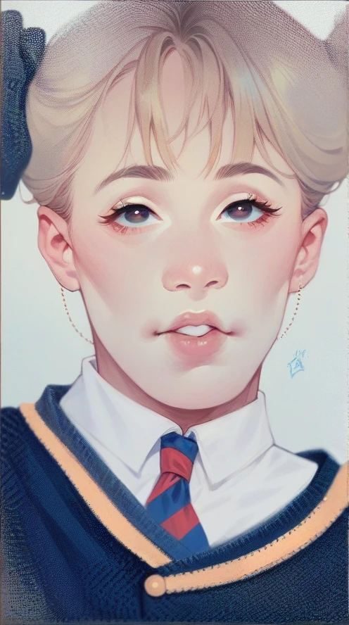 cute round eyes, cute nose, round cheeks, skin fair, double eyelid, big eyelashes 