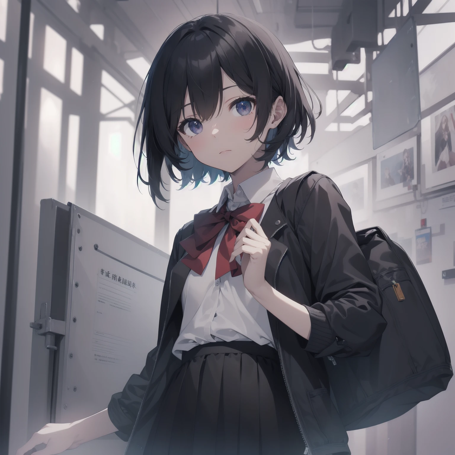 ultra-absurdres-Top quality by artist God, ultra-detailed, high resolution, anime moe artstyle, best anime 8k konachan wallpaper, pixiv contest winner, pool:2810, perfect anatomy,break, 1girl, (Please draw a girl walking sleepily to school alone. )break,(Solo,little female, 13-year-old:1.3),Full limbs, complete fingers,a junior high school student, (very short hair), short cut, flat chest, , small butt, small black eyes, beautiful detailed eyes, well-proportioned iris and pupils, expressive eyes, highres detailed hair, soft expression, salor school_uniform, sailor collar, serahuku, bow, pleated skirt,(Detailed Lighting), (Detailed background), in the School commute route. break,super detailed skin, Best cinematic lighting powered by famous artist, 8k,beauty illustration,photoshop_(medium),very aesthetic,break,((artist:mattaku_mousuke )), artist:clamp ,artist:carnelian ,artist:kantoku ,