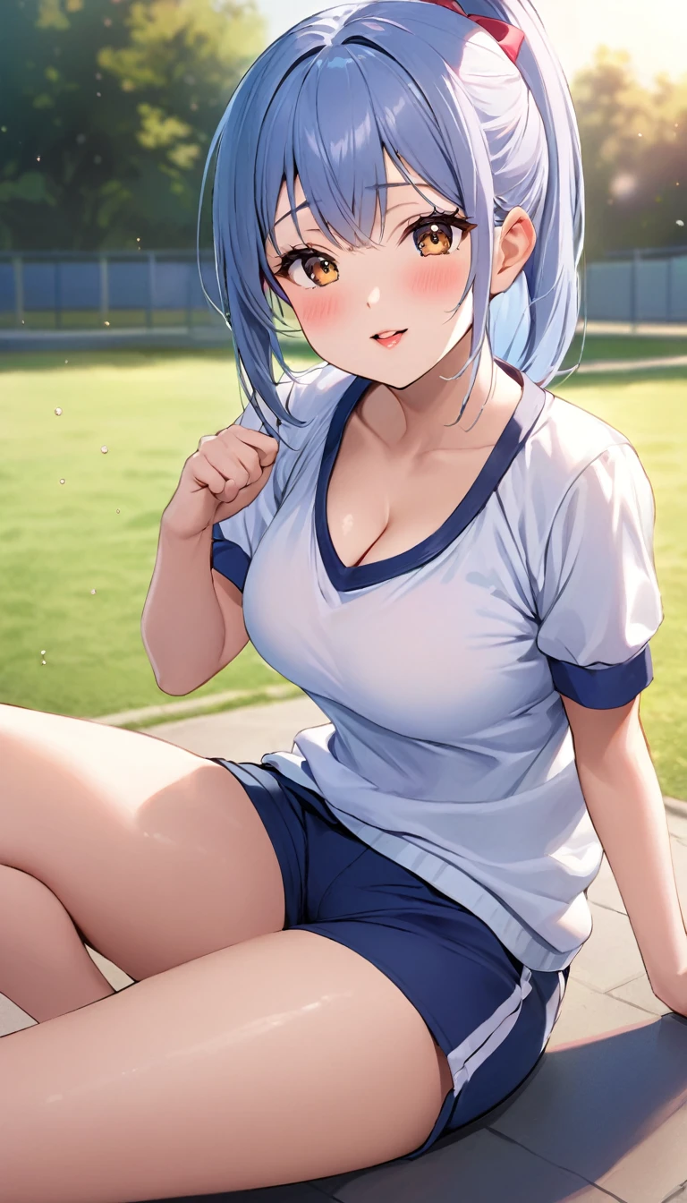 {{{{{16k,Ultra High-resolution realistic photograph of neat virgin first-year junior high school girl's in School-designated gym uniform with junior high ribbon as pretty as a actress in Grass schoolyard, She's in the first year of middle school, but she's too well developed, her tits are beautiful, Her bra is showing through under her gym clothes, Aura of being irresistible, but a virgin}}}}},{{Extremely detailed}},{{{{{dye her cheeks flush and integrated her head pure small, thick lips, Enchanting thick gross idol's Lips}}}}},{{{{{the bang ponytail hair}}}}},{{{{{She get more attractive and smoother her body, her expression and appearance are transformed into that of a pure, Her white tits are so fy, and are depicted in great detail, but her sex appeal from cleavage fills the rd, her bodyline and tits and hips are getting c and cuter, She has been reborn as a pretty one-in-a-thousand-year girl with a sparkling aura of cuteness}}}}}