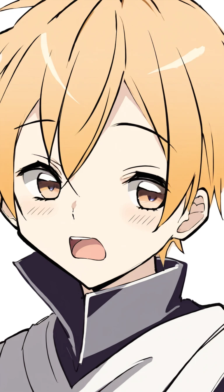 anime style boy, eyes closed, mouth open expression,