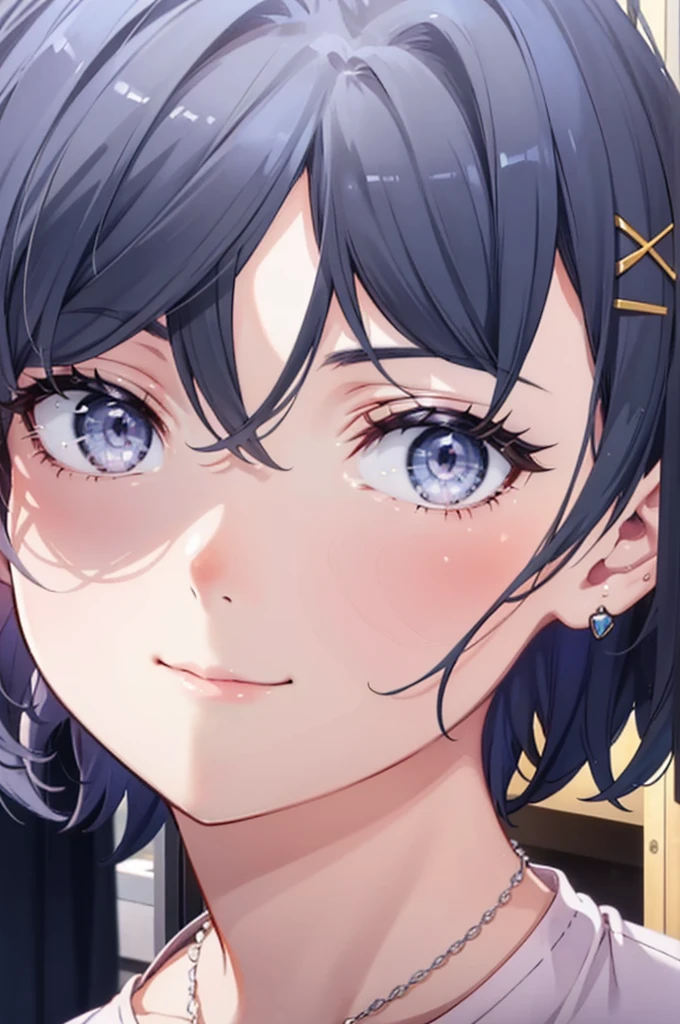 komachihikigaya, komachi hikigaya, short hair, Black Hair, hair ornaments, Ahoge, Hair Clip, x hair ornaments, (Purple eyes:1.1), tooth, happy smile, smile, Open your mouth, black tank top shirt,Locket Necklace,Skinny jeans,Stiletto heels,morning,morning陽,The sun is rising,Walking,whole bodyがイラストに入るように,
break outdoors, Building district,
break looking at viewer,whole body,
break (masterpiece:1.2), Highest quality, High resolution, unity 8k wallpaper, (figure:0.8), (Beautiful attention to detail:1.6), Highly detailed face, Perfect lighting, Highly detailed CG, (Perfect hands, Perfect Anatomy),