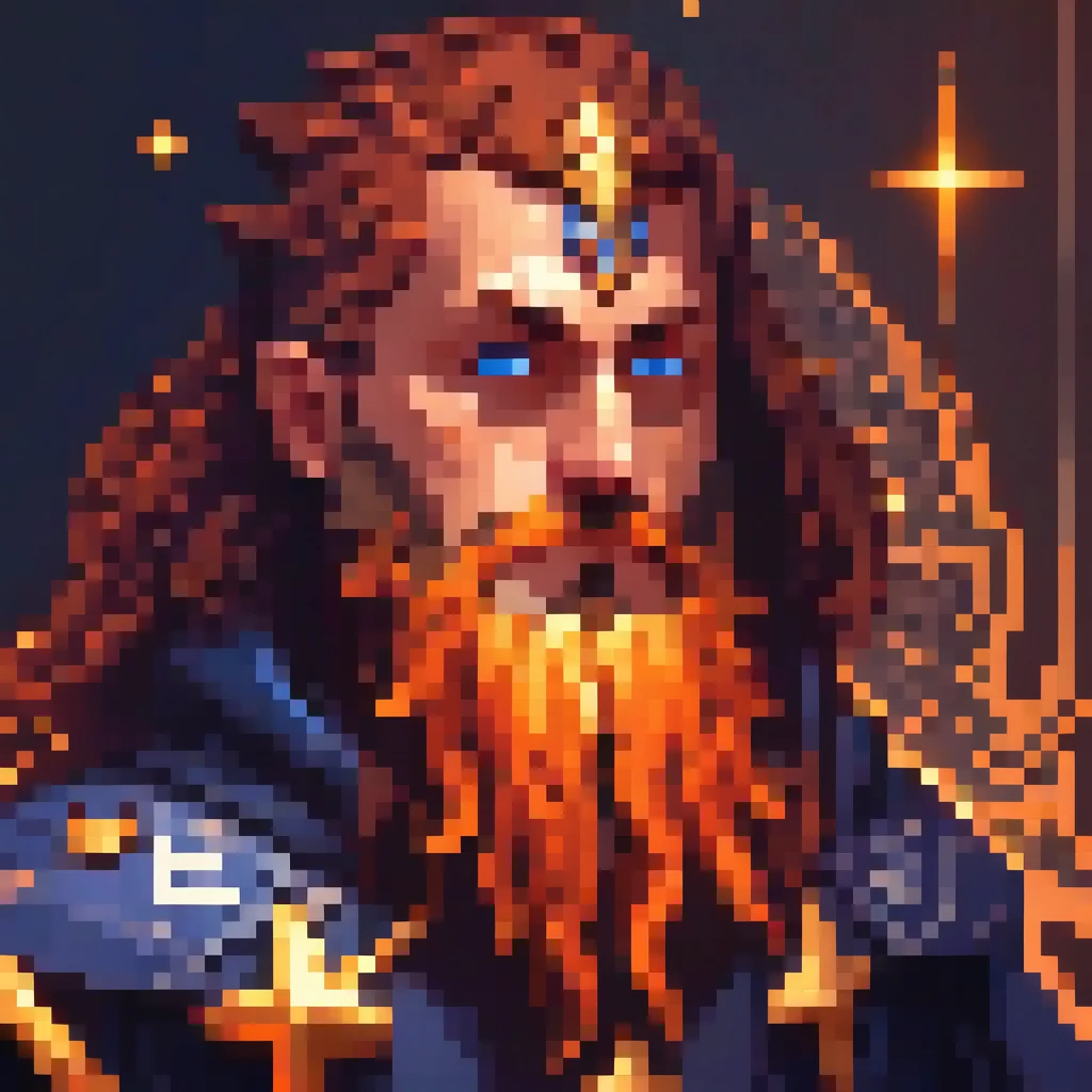 a thief man, shadow cloak with stars in the cloak's pattern. glowing orange and blue eyes, full-body camera angles, extremely detailed facial features, long chin, groomed beard, best quality, 4k, 8k, highres, masterpiece:1.2, ultra-detailed, realistic, photorealistic:1.37, cinematic lighting, digital art, concept art style, vivid colors