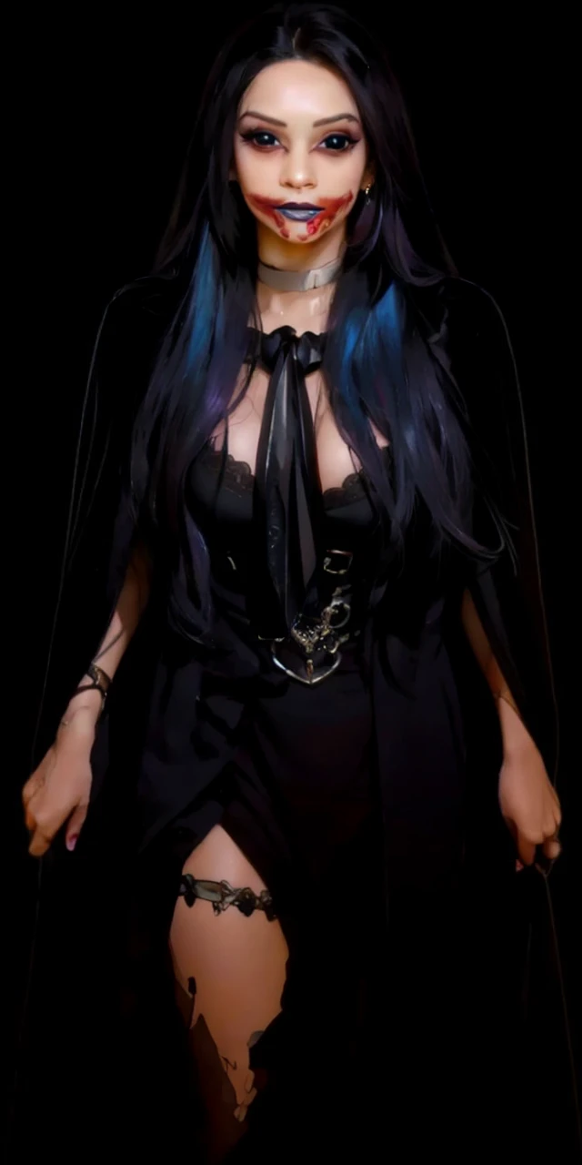 (masterpiece, best quality, 1girl, solo, intricate details, chromatic aberration), realistic, ((medium breath)),long hair, pink hair, red head ornament, pink highlights, hair over one eye,purple eyes, earrings, sharp eyes, choker, neon shirt, open jacket, crop turtleneck sweater,open waist,(perfect symmetrical body),against wall, brick wall, graffiti, dim lighting, alley ,look at viewer