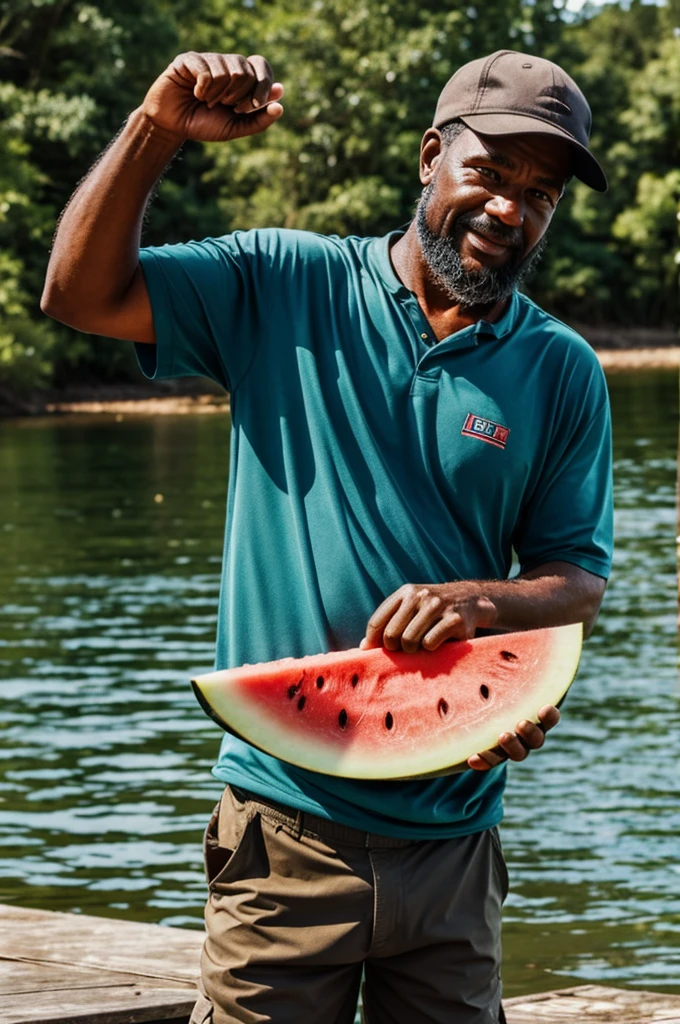 a fisherman with a watermelon