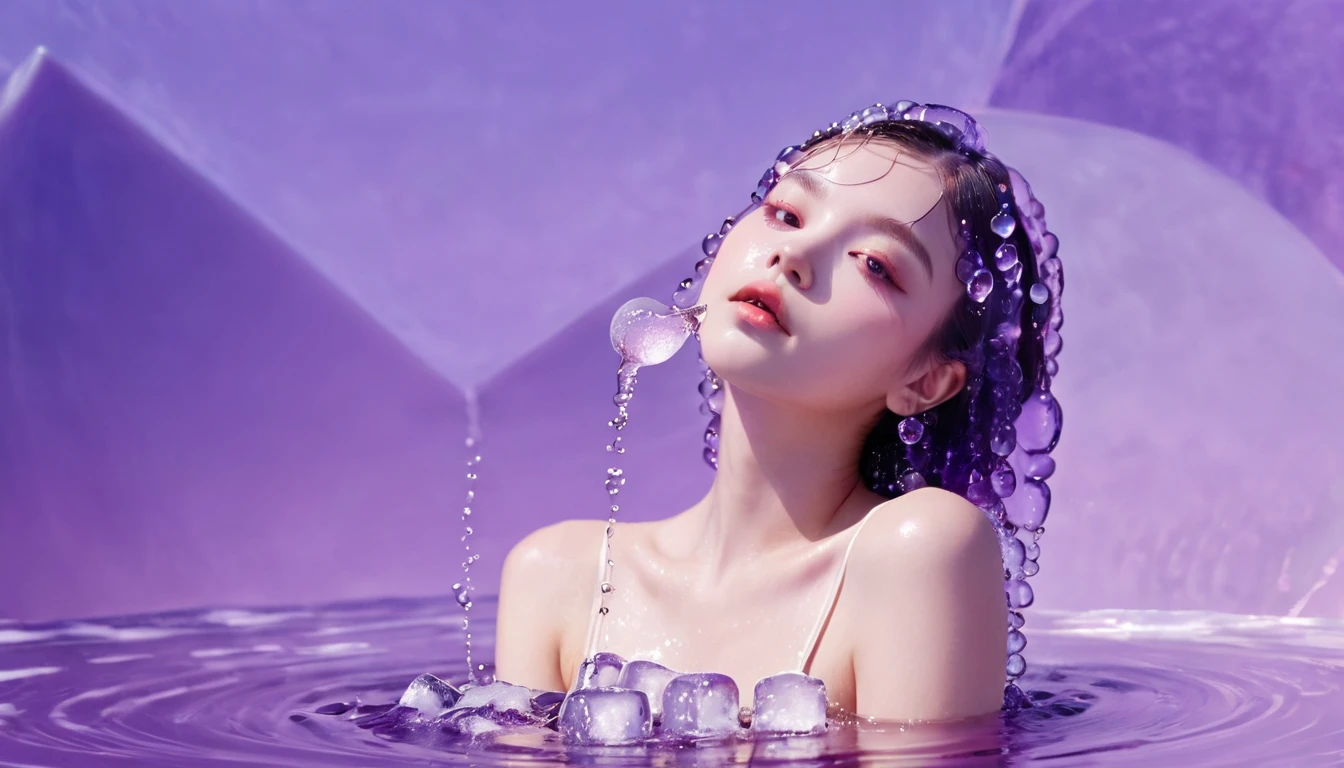 Summer Purple Grape Girl,Dopamine age, Cool summer days,Ice cubes,The watery girl,Delicate skin,Hydration,Shiny,Shiny,dream,Front view,bust,pearl,Purple grape fruit