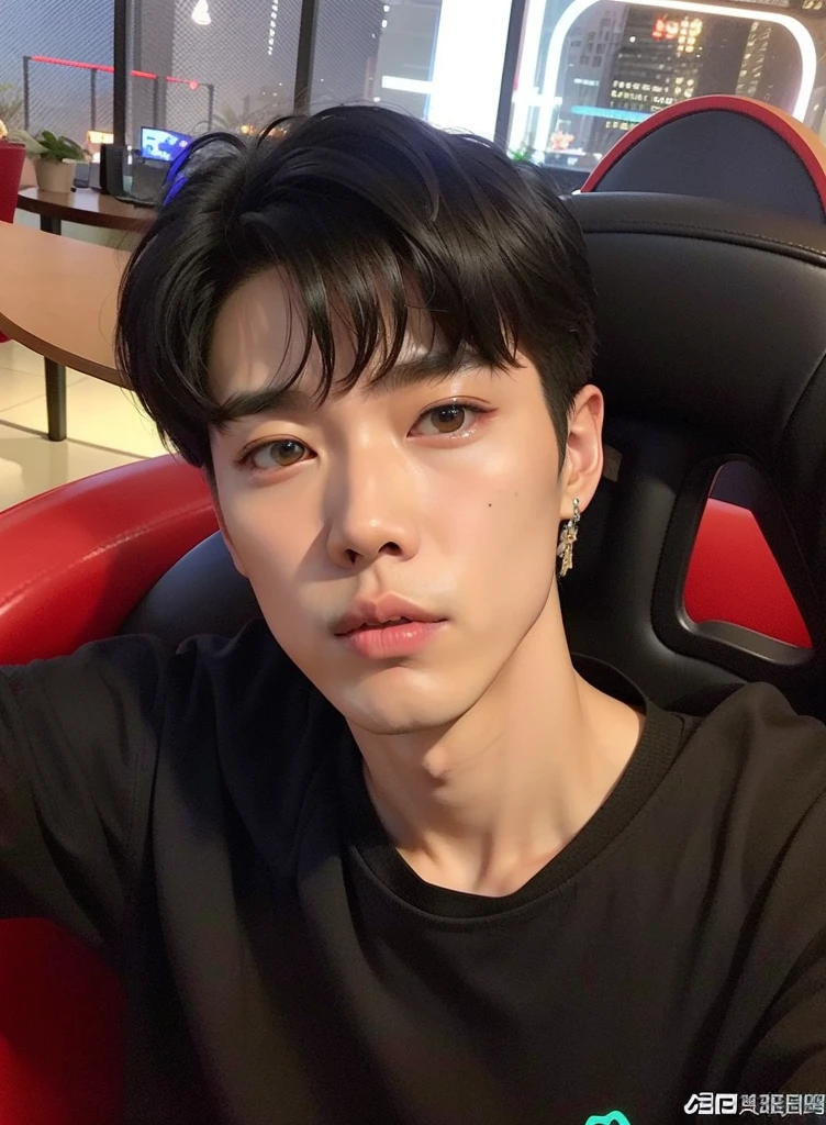 There's a man sitting in a chair with a cell phone, kim doyoung, contraction serpentine / gamer ludwig, yanjun chengt, kanliu666, hyung tae, cai xukun, heise jinyao, profile headshot, TaeJune Kim, Chen Longque, sakimichan, hong junio hyung, jung jaehyun