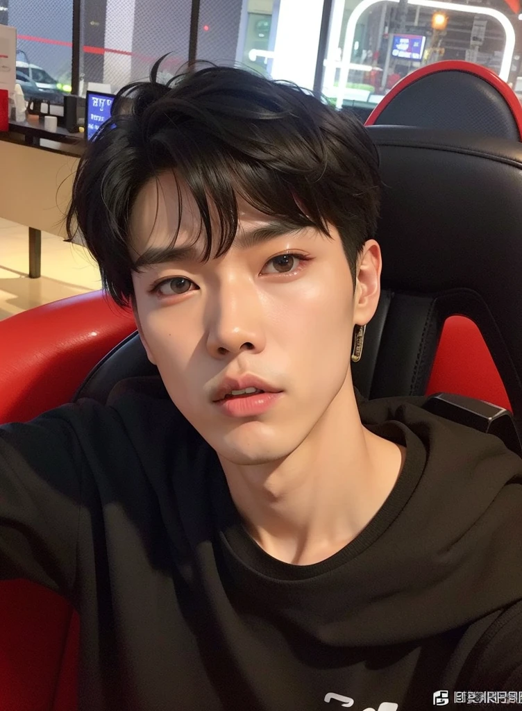 There's a man sitting in a chair with a cell phone, kim doyoung, contraction serpentine / gamer ludwig, yanjun chengt, kanliu666, hyung tae, cai xukun, heise jinyao, profile headshot, TaeJune Kim, Chen Longque, sakimichan, hong junio hyung, jung jaehyun