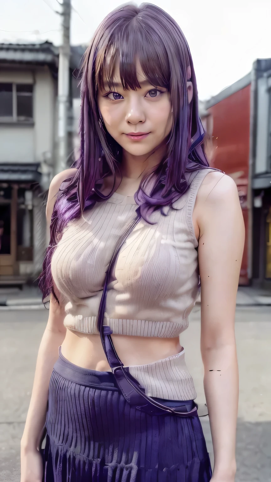 (((Tokyo Street:1.5))、Woman walking in the city:1.3、The background is the street)、(Realistic、Like a photograph、Live Action、8K, Realistic, RAW Photos, Best image quality: 1.4), Single-lens reflex camera、RAW Photos, Highest quality, Realistic, Very detailedな CG Unity 8K 壁紙, Written boundary depth, Cinematic Light, Lens flare, Ray Tracing, Realistic background、(Paisura:1.3,Bag strap between chest、Carry your bag diagonally、(Sleeveless knitwear)、(Fluttering flared skirt:1.2、Long skirt)、Small breasts:1.3))、((Ultra-Dense Skin))、 1 female,cute japanese gal、((whole body:1.5),look up:1.1、smile、(Long Hair、Purple inner color hair:1.3)、I like that style、stylish、Very detailed、Pay attention to the details、Perfect outfit、(White skin)、Beautiful legs:1.1,Anatomically correct body、Accurate Fingers、Are standing、View from below