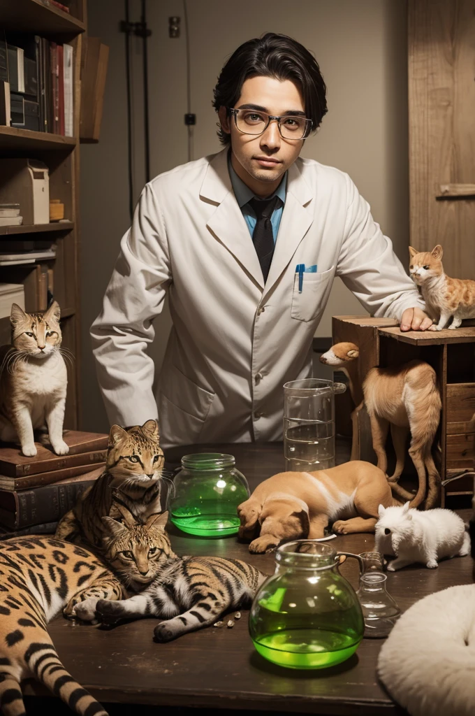 Scientist with various animals around