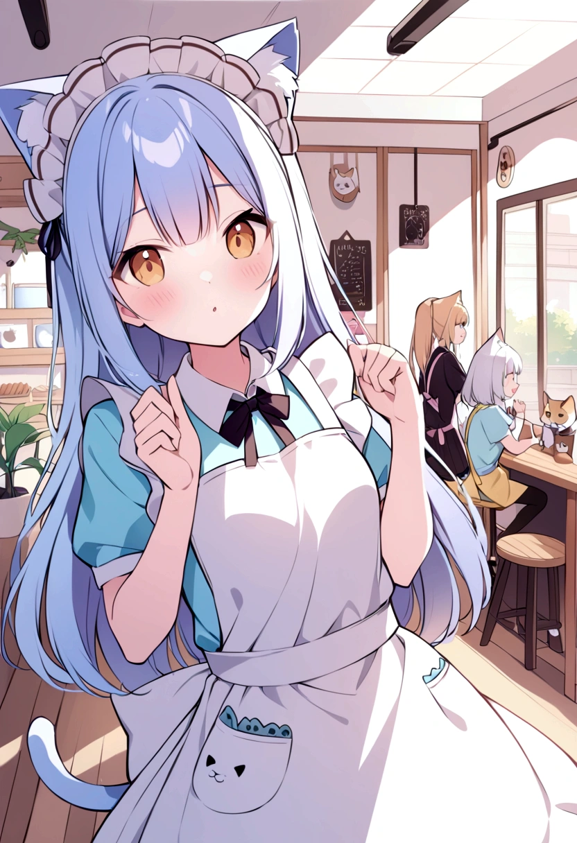 An illustration、Cat Cafe、Cute clerk、apron