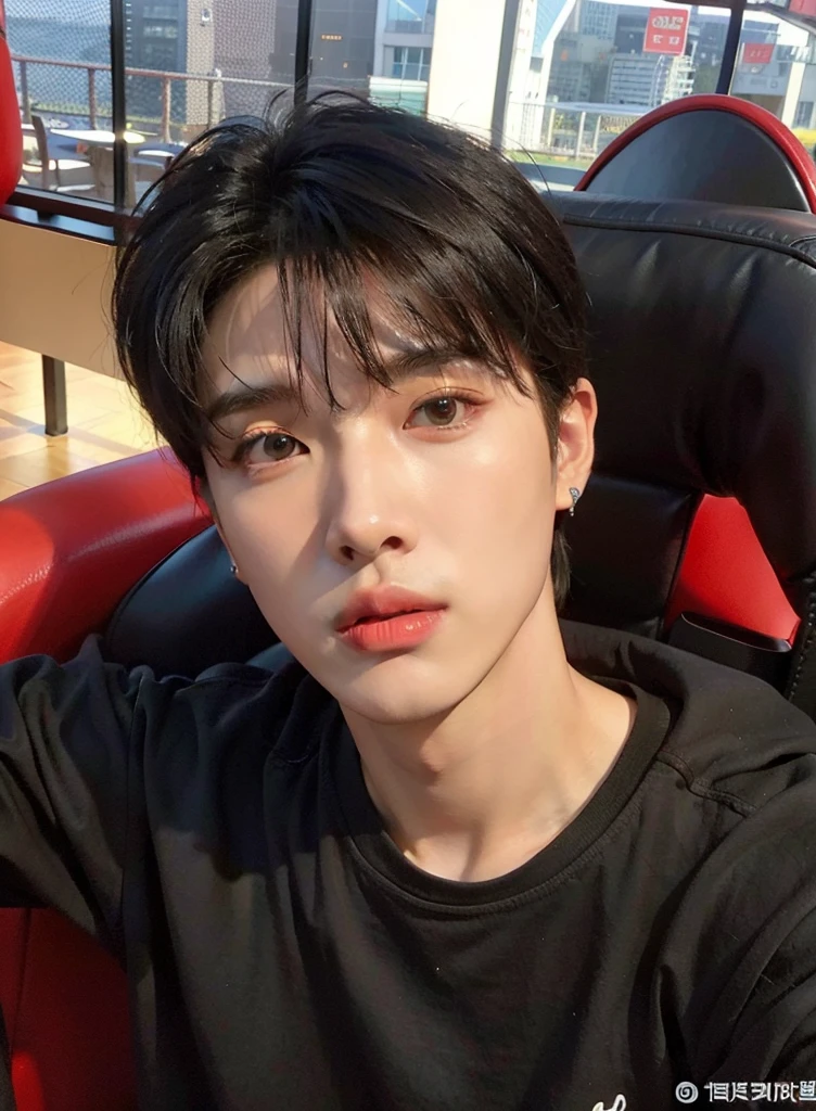 There's a man sitting in a chair with a cell phone, kim doyoung, contraction serpentine / gamer ludwig, yanjun chengt, kanliu666, hyung tae, cai xukun, heise jinyao, profile headshot, TaeJune Kim, Chen Longque, sakimichan, hong junio hyung, jung jaehyun