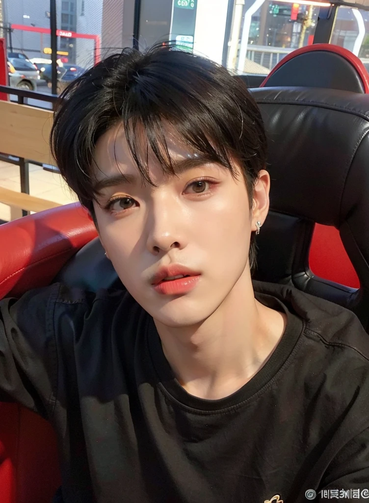 There's a man sitting in a chair with a cell phone, kim doyoung, contraction serpentine / gamer ludwig, yanjun chengt, kanliu666, hyung tae, cai xukun, heise jinyao, profile headshot, TaeJune Kim, Chen Longque, sakimichan, hong junio hyung, jung jaehyun