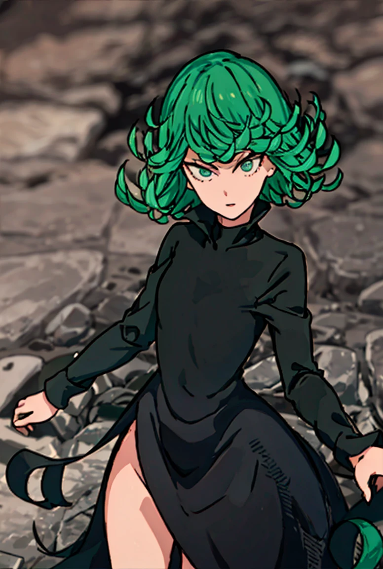 (beste-Qualit, 8K, ), 1 girl, tatsumaki, Short Hair Hair, green hair,  , the perfect body, ultra detail face, detailed lips, Slender Eyes, gown, stands, enticing, Excited, convex areolas, steam, From Bottom