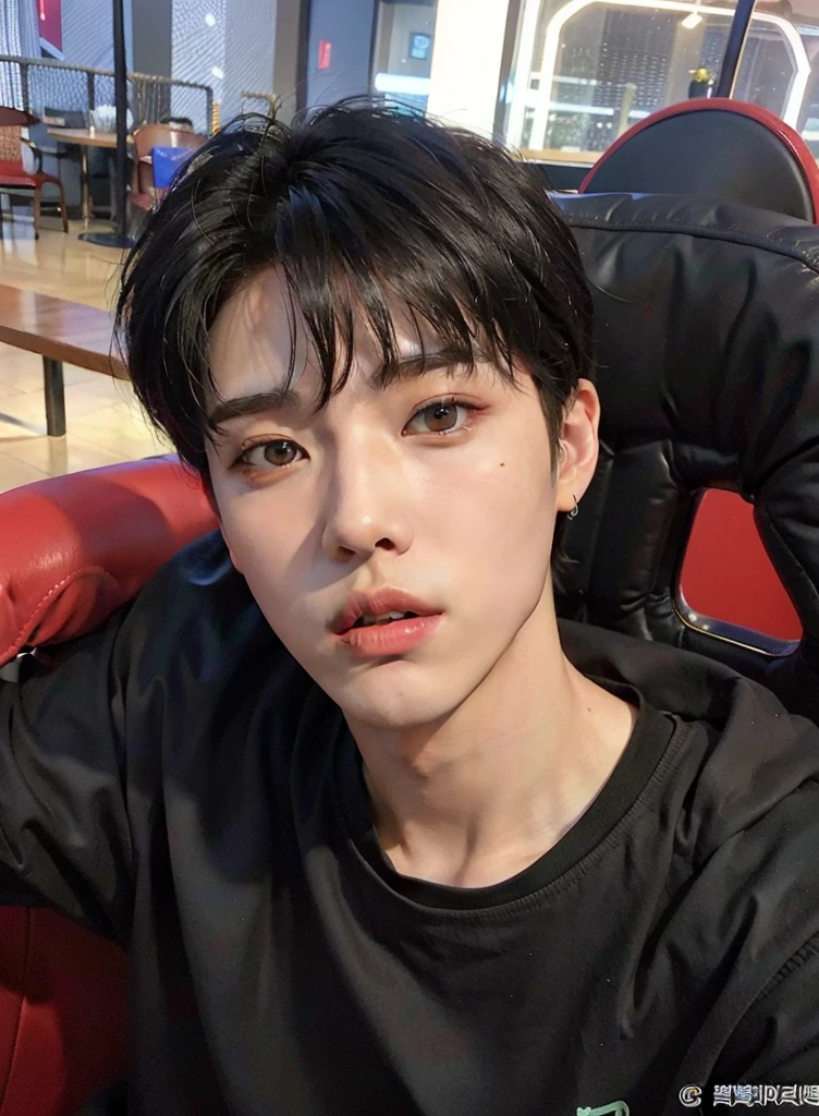 There's a man sitting in a chair with a cell phone, kim doyoung, contraction serpentine / gamer ludwig, yanjun chengt, kanliu666, hyung tae, cai xukun, heise jinyao, profile headshot, TaeJune Kim, Chen Longque, sakimichan, hong junio hyung, jung jaehyun