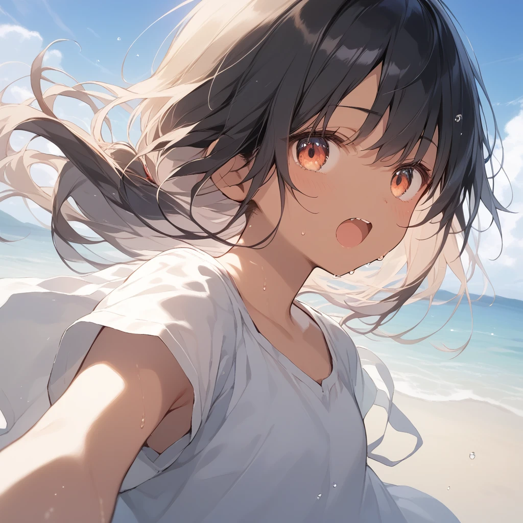 score_9, score_8_up, score_7_up, source_anime, best quality, masterpiece, official art, absurdres, highres, ultra-detailed,waifu2x,Collection: Slice of Life,break,1girl, tomboy, dark-skinned female, short hair, low ponytail, flat chest, beautiful detailed eyes, short shorts, sweat, open mouth, (yawn:0.3), sleepily, outdoors, wind, break,(clear line illustration:1.2),very high resolution, very aesthetic, super detailed skin, Best sexual lighting powered by famous artist, 8k,cute picture,beauty illustration,photoshop_(medium),,(Detailed Lighting),best anime 8k konachan wallpaper, pixiv contest winner, 
