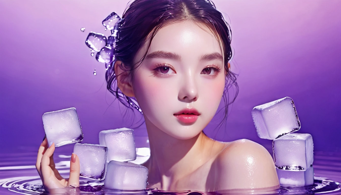Summer Purple Grape Girl,Dopamine age, Cool summer days,Ice cubes,The watery girl,Delicate skin,Hydration,Shiny,Shiny,dream,Front view,bust,pearl,Purple grape fruit