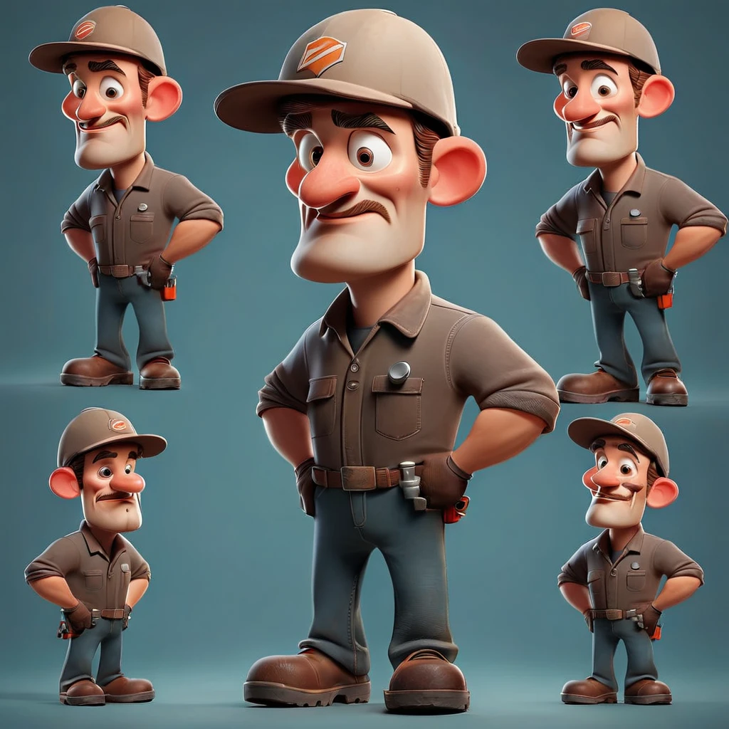 Mechanic, multiple poses, caricature style, illustration