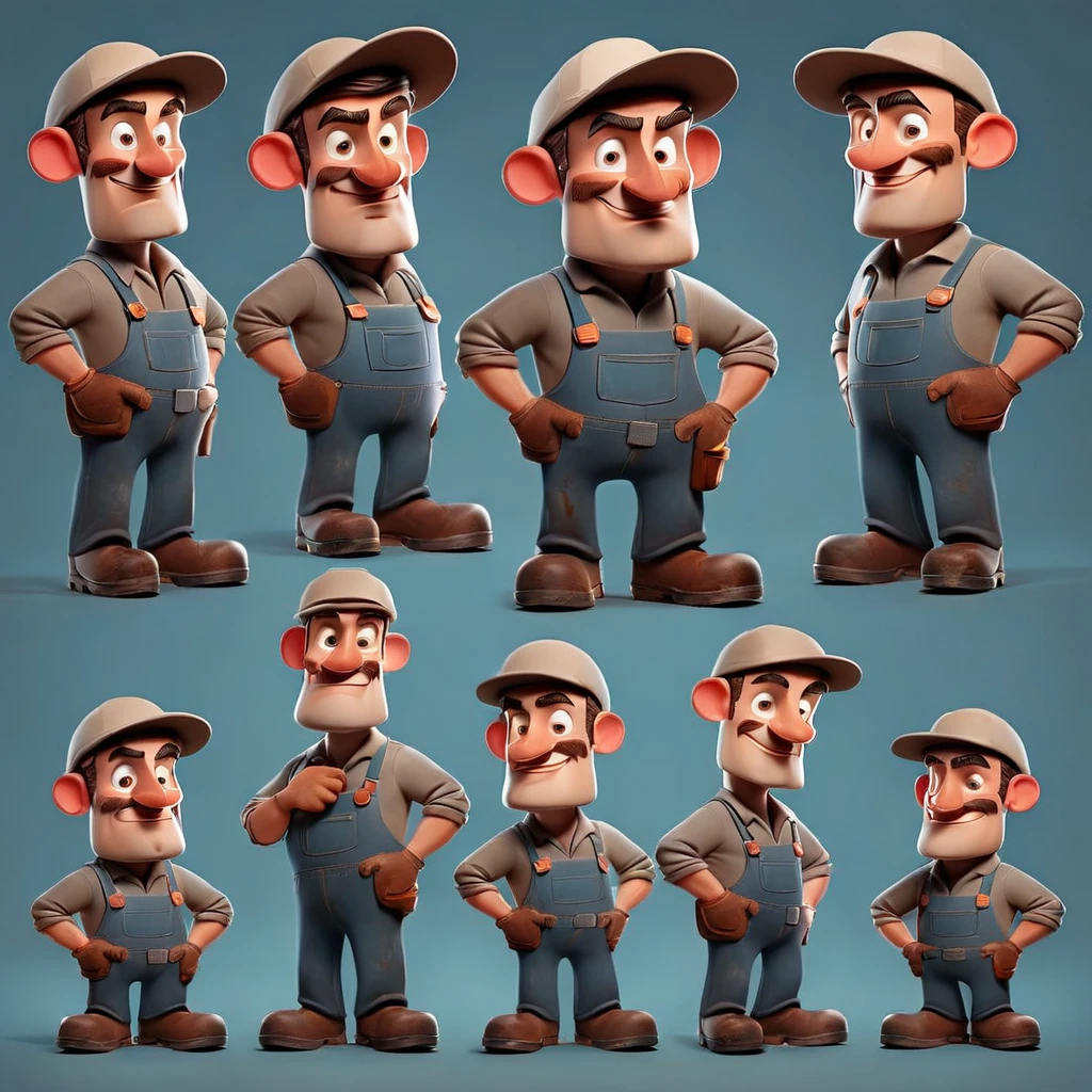 Mechanic, multiple poses, caricature style, illustration