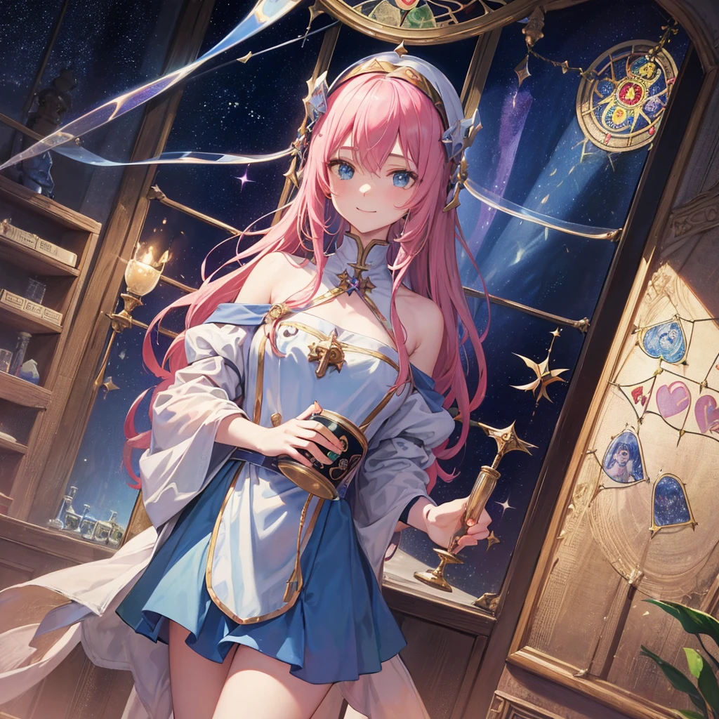 Tarot Cards(Female Pope(Salvator Mundi)のLast Supper( canteen Draw on canvas(Stained glass(Valentine hologram Blue light swirling) Last Supper holy grail Christ smile)Anime Poster、oil)