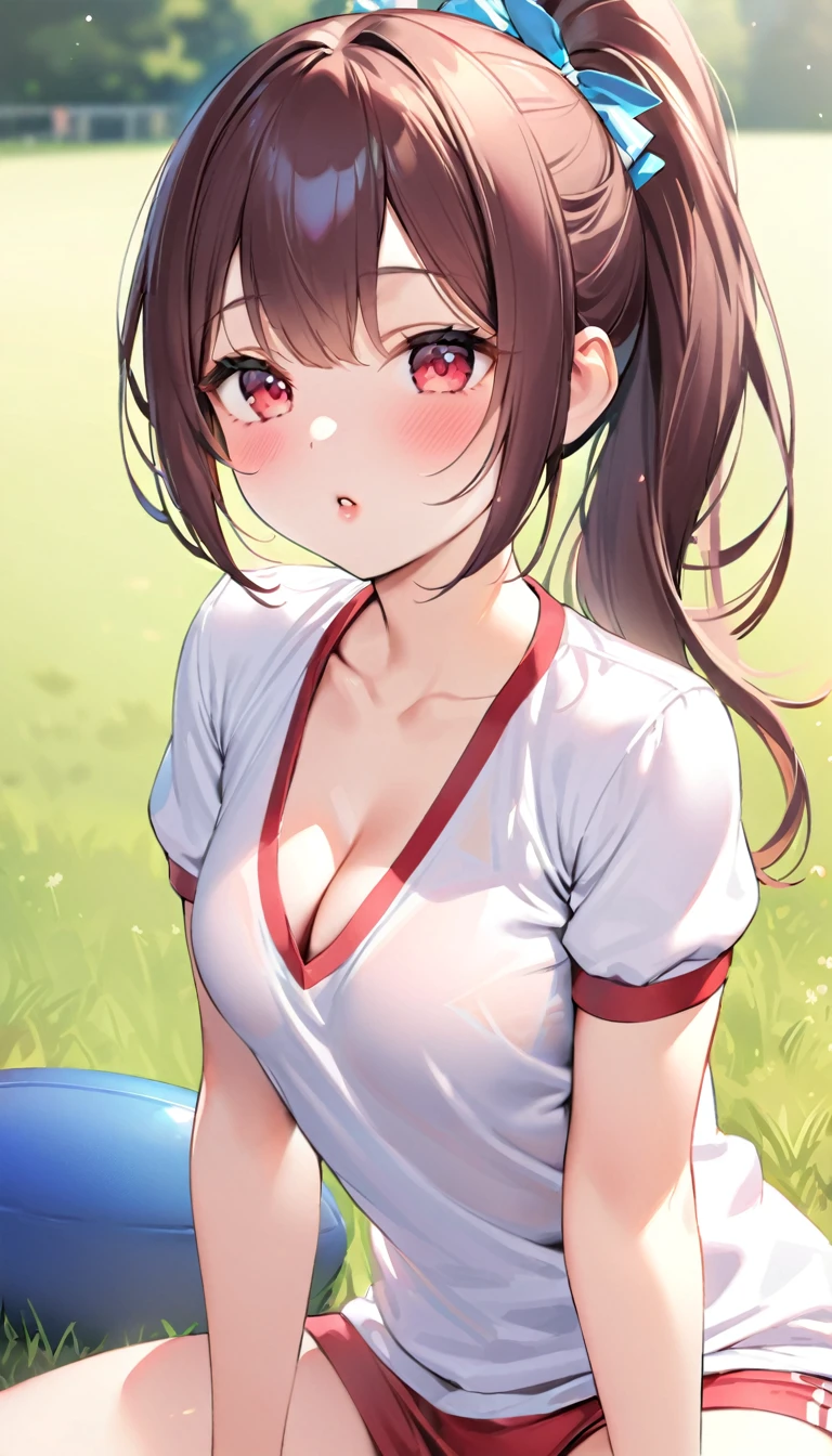 {{{{{16k,Ultra High-resolution realistic photograph of neat virgin first-year junior high school girl's in School-designated gym uniform with junior high ribbon as pretty as a actress in Grass schoolyard, She's in the first year of middle school, but she's too well developed, her cleavage tits are too beautiful, Her bra is showing through under her gym clothes, Aura of being irresistible, but a virgin}}}}},{{Extremely detailed}},{{{{{dye her cheeks flush and integrated her head pure small, thick lips, Enchanting thick gross idol's Lips}}}}},{{{{{the bang ponytail hair}}}}},{{{{{She get more attractive and smoother her body, her expression and appearance are transformed into that of a pure, Her white tits are so fluffy, and are depicted in great detail, but her sex appeal from her cleavage fills the schoolyard, her bodyline and tits and hips are getting cuter and cuter, She has been reborn as a pretty one-in-a-thousand-year girl with a sparkling aura of cuteness}}}}}