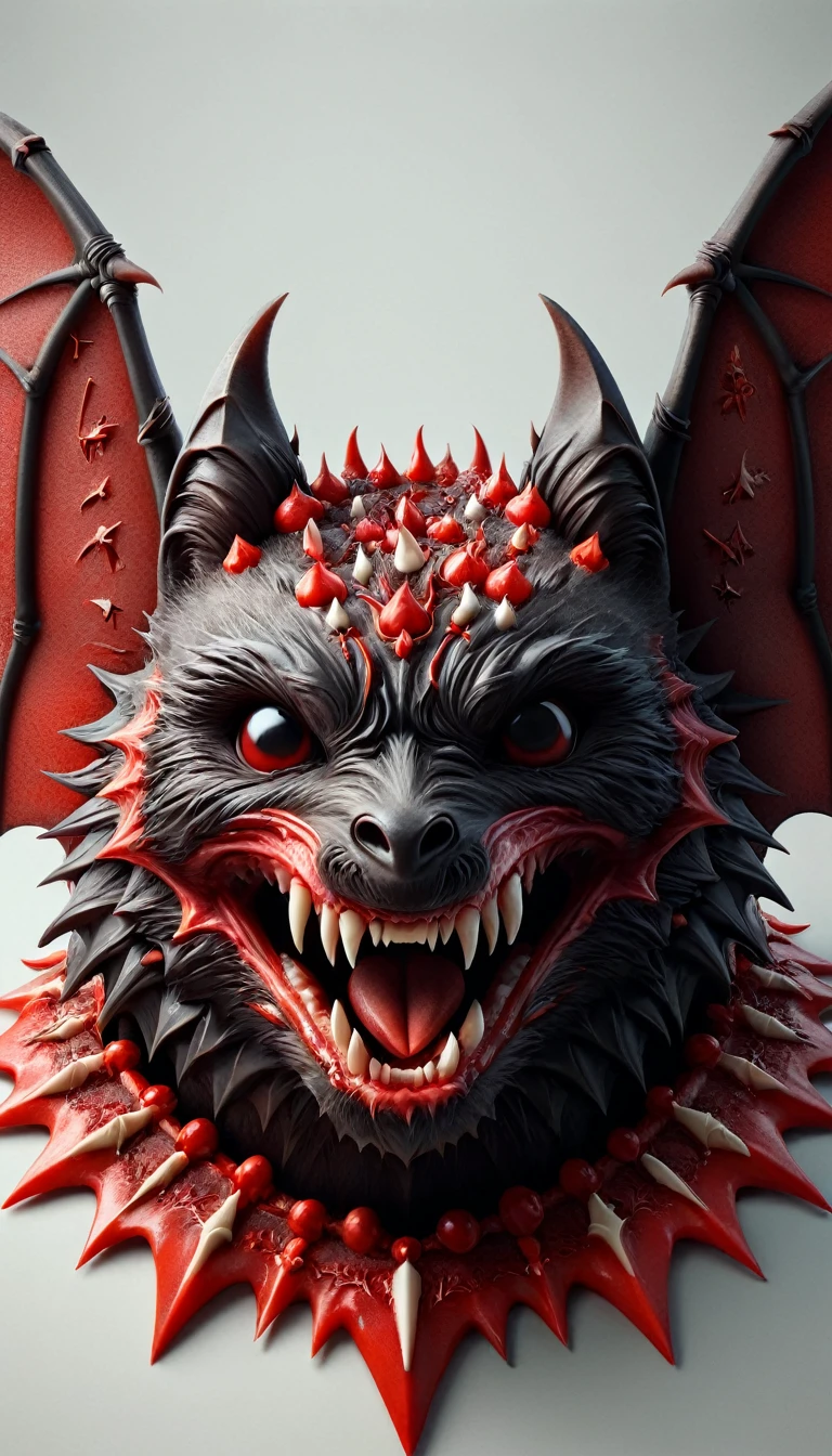 bat with bloodthirsty fangs made of ais-bday, intricate details, symbols, abstract, realism, sharp focus, masterpiece, sharp details, sfw, focus on face,
