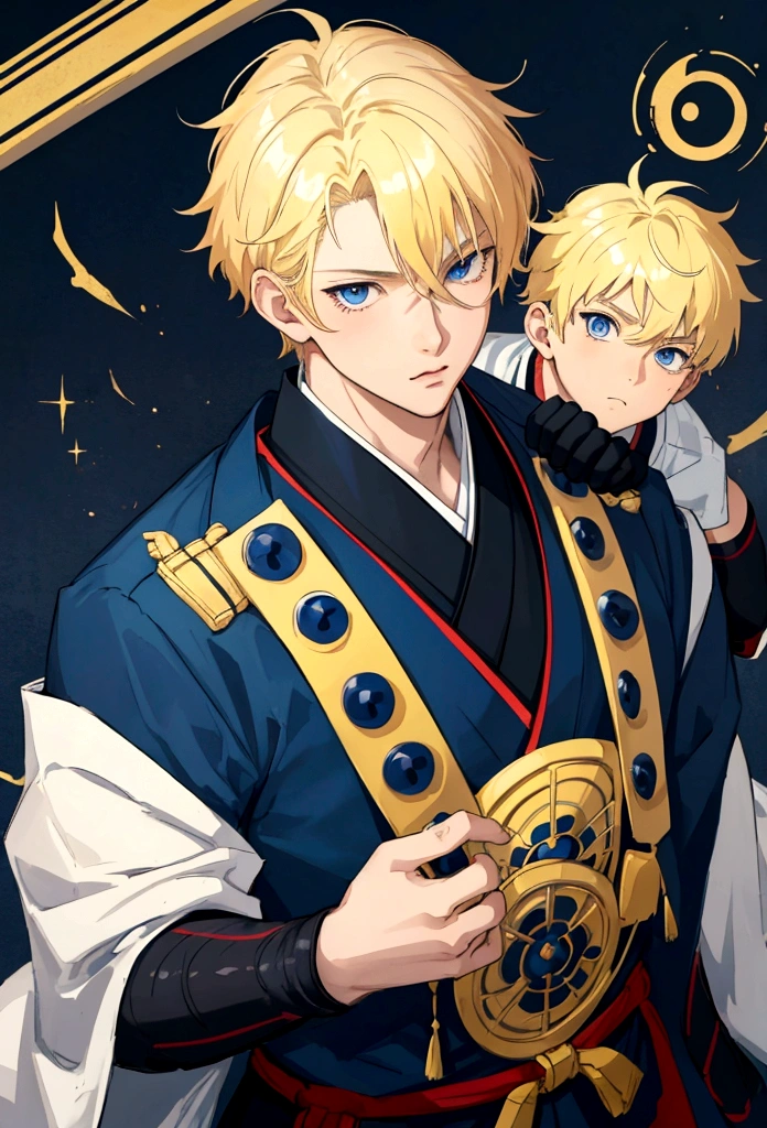 a teenage boy with blonde hair the size of Mikey's hair from Tokyo Revengers, with dark blue eyes and wearing a Japanese and at school,anime styling