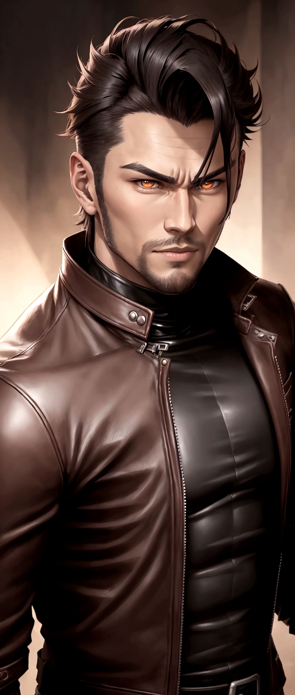 a close up of a man in a leather jacket posing for a picture, handsome guy in demon slayer art, handsome stunning realistic, handsome anime pose, by Yang J, handsome male, anime handsome man, ripped, male art, sexy masculine, mid-shot of a hunky, prefect body, sakimichan frank franzzeta