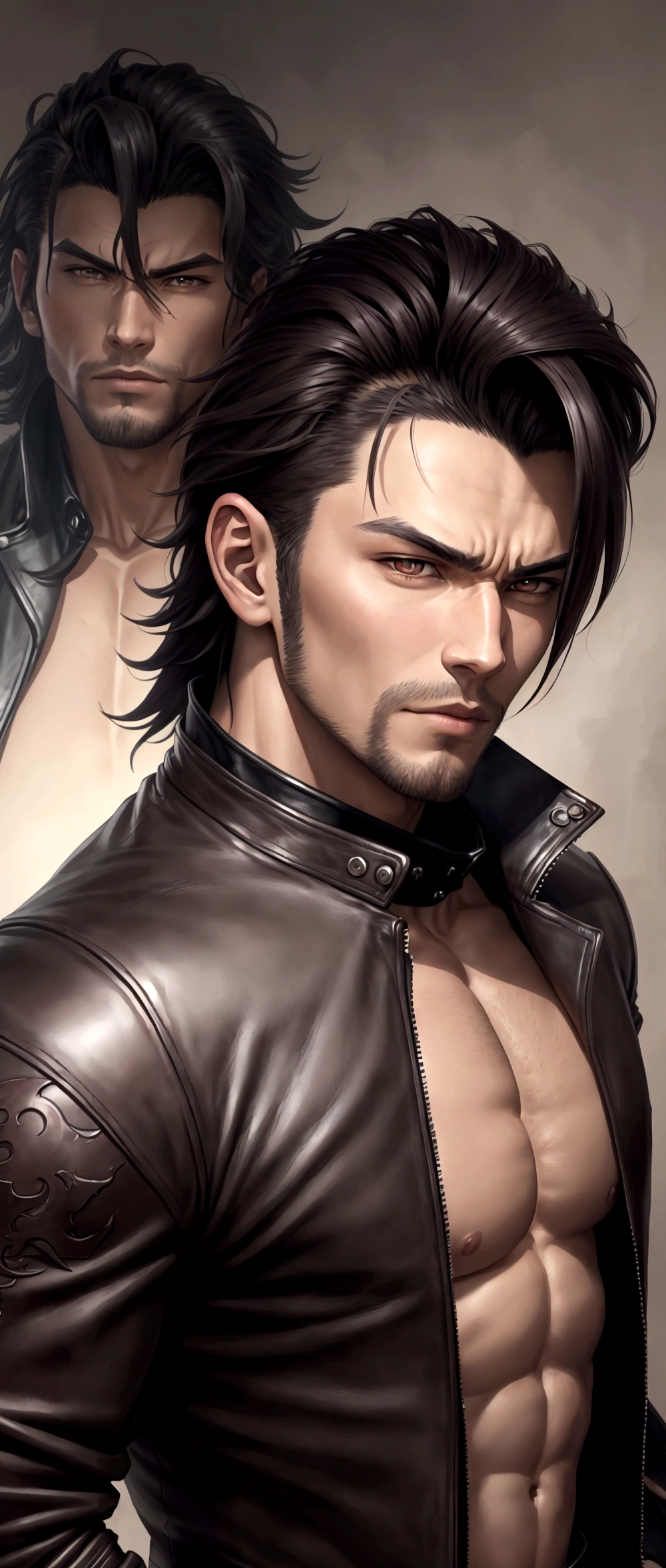 a close up of a man in a leather jacket posing for a picture, handsome guy in demon slayer art, handsome stunning realistic, handsome anime pose, by Yang J, handsome male, anime handsome man, ripped, male art, sexy masculine, mid-shot of a hunky, prefect body, sakimichan frank franzzeta