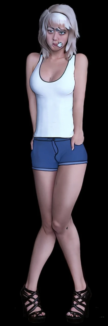 A girl clutching her crotch