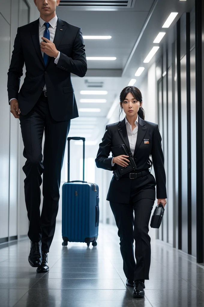 special police agent holding a suitcase aside
