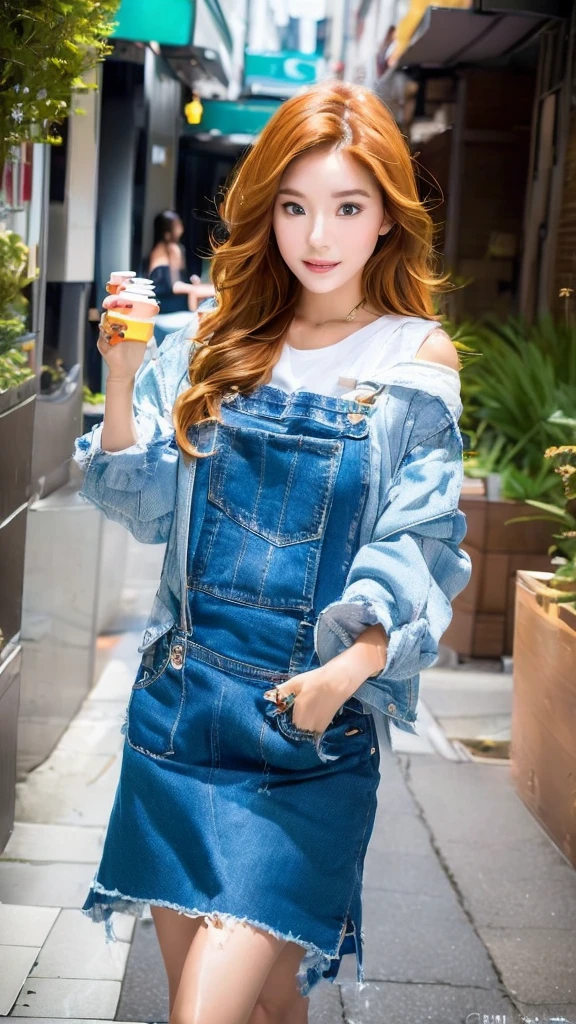 A 30-year-old woman with vibrant ginger hair stands on the bustling street. Her hair, a cascade of fiery red curls, glows in the sunlight, each strand catching the light and creating a halo effect around her head. The rich color of her hair contrasts strikingly with her fair, freckled skin, which has a healthy, natural glow.
She is dressed stylishly yet comfortably, perhaps in a well-fitted denim jacket over a light, flowy dress that moves gently in the breeze. Her outfit is complemented by a pair of comfortable yet chic ankle boots, perfect for walking around the city. A light scarf, in a complementary color, is casually draped around her neck, adding a touch of sophistication to her look.
Her face is open and expressive, with bright green eyes that observe the surroundings with curiosity and a hint of amusement. Her eyes, framed by naturally dark lashes, sparkle with life and intelligence. She has high cheekbones and a slightly upturned nose, adding to her distinctive and attractive features. Her lips, naturally pink and slightly curved into a smile, reveal her approachable and friendly nature.
She stands with a relaxed confidence, her posture straight and her shoulders back. One hand rests casually in her jacket pocket, while the other holds a cup of coffee or perhaps a small bag. The street around her is busy with people going about their day, but she seems unfazed by the activity, taking it all in with a calm and composed demeanor.
The urban backdrop of the street features tall buildings, storefronts, and the occasional tree planted along the sidewalk. The city is alive with the sounds of chatter, footsteps, and distant traffic, but she seems to be in her own peaceful bubble, enjoying the moment.
Overall, she exudes a sense of vibrancy and individuality, a woman who is comfortable in her own skin and effortlessly blends style with a laid-back charm.