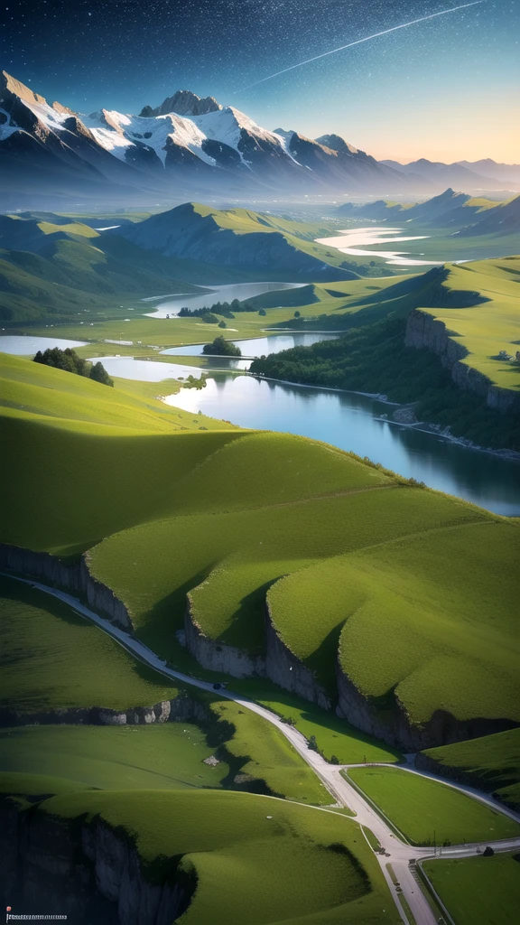 RAW Photos, wonderful, 最high quality, high quality, Very detailed, Genuine, Ultra HD, Fantasy, Wind, Narrative poem, The beauty and brilliance of mountains and forests, Grasslands of the World: The Silence and Beauty of the Vast Lands, night, Starry Sky, Lakeside, Nice views, Beautiful natural scenery.