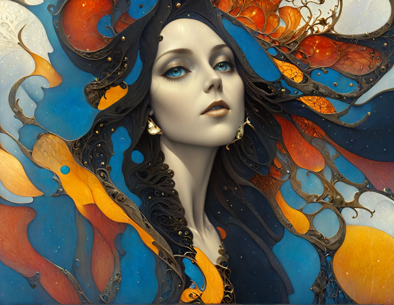 Pointillism style A RAW photograph of an otherworldly female alien creature by Katsuhiro Otomo and Makoto Shinkai and irving penn , bold lines, hyper detailed, dark limited palette, dramatic lighting, (intricate details, masterpiece, best quality:1.4),, art by Greg Rutkowski, Artgerm, WLOP, Alphonse, Beeple and Caravaggio, Lapidary of a Sisal-plated abysues magic LED lights float to cast light and shadow., Heidelberg School, F/5, multidimensional . Magical, evil, fantastical, futuristic, demonic, grunge style, highly detailed . Composed entirely of small, distinct dots of color, vibrant, highly detailed