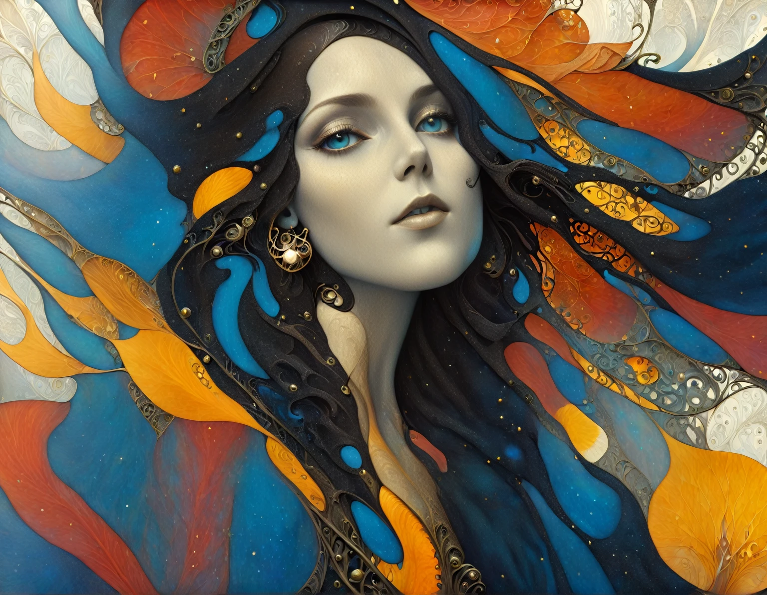 Pointillism style A RAW photograph of an otherworldly female alien creature by Katsuhiro Otomo and Makoto Shinkai and irving penn , bold lines, hyper detailed, dark limited palette, dramatic lighting, (intricate details, masterpiece, best quality:1.4),, art by Greg Rutkowski, Artgerm, WLOP, Alphonse, Beeple and Caravaggio, Lapidary of a Sisal-plated abysues magic LED lights float to cast light and shadow., Heidelberg School, F/5, multidimensional . Magical, evil, fantastical, futuristic, demonic, grunge style, highly detailed . Composed entirely of small, distinct dots of color, vibrant, highly detailed