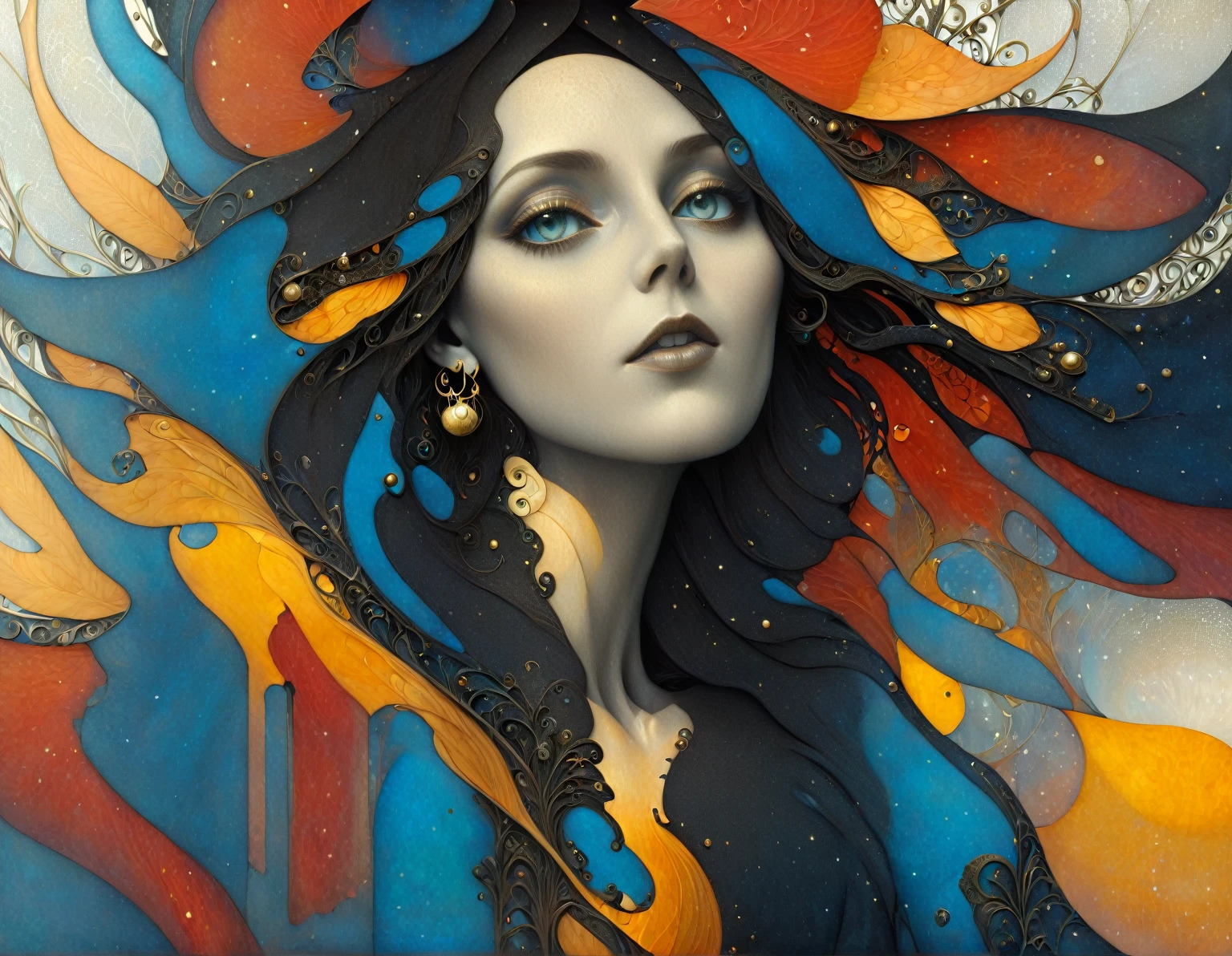 Pointillism style A RAW photograph of an otherworldly female alien creature by Katsuhiro Otomo and Makoto Shinkai and irving penn , bold lines, hyper detailed, dark limited palette, dramatic lighting, (intricate details, masterpiece, best quality:1.4),, art by Greg Rutkowski, Artgerm, WLOP, Alphonse, Beeple and Caravaggio, Lapidary of a Sisal-plated abysues magic LED lights float to cast light and shadow., Heidelberg School, F/5, multidimensional . Magical, evil, fantastical, futuristic, demonic, grunge style, highly detailed . Composed entirely of small, distinct dots of color, vibrant, highly detailed