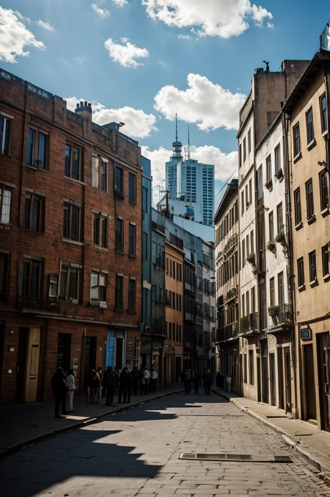 A city with tension, with people looking at the sky in despair