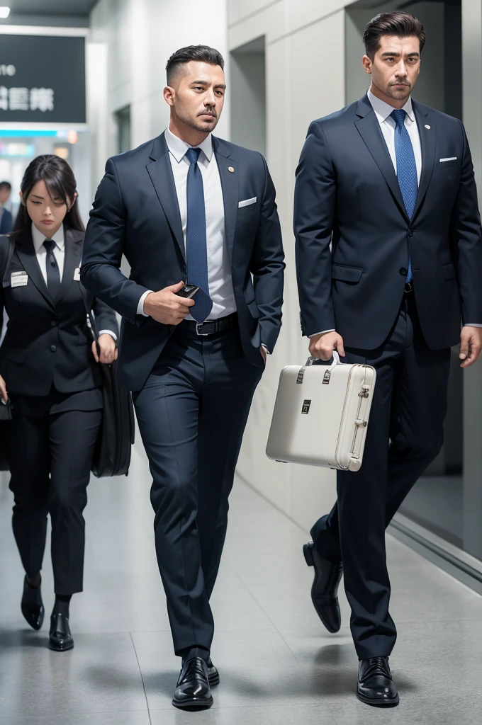 Security guards protecting a confidential suitcase or briefcase