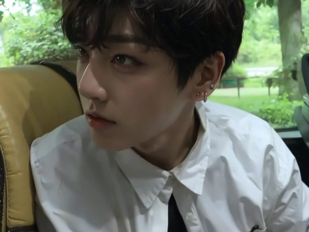 Kpop boy, Jeon Jungkook, smooth skin, big eyes, beautiful lips.