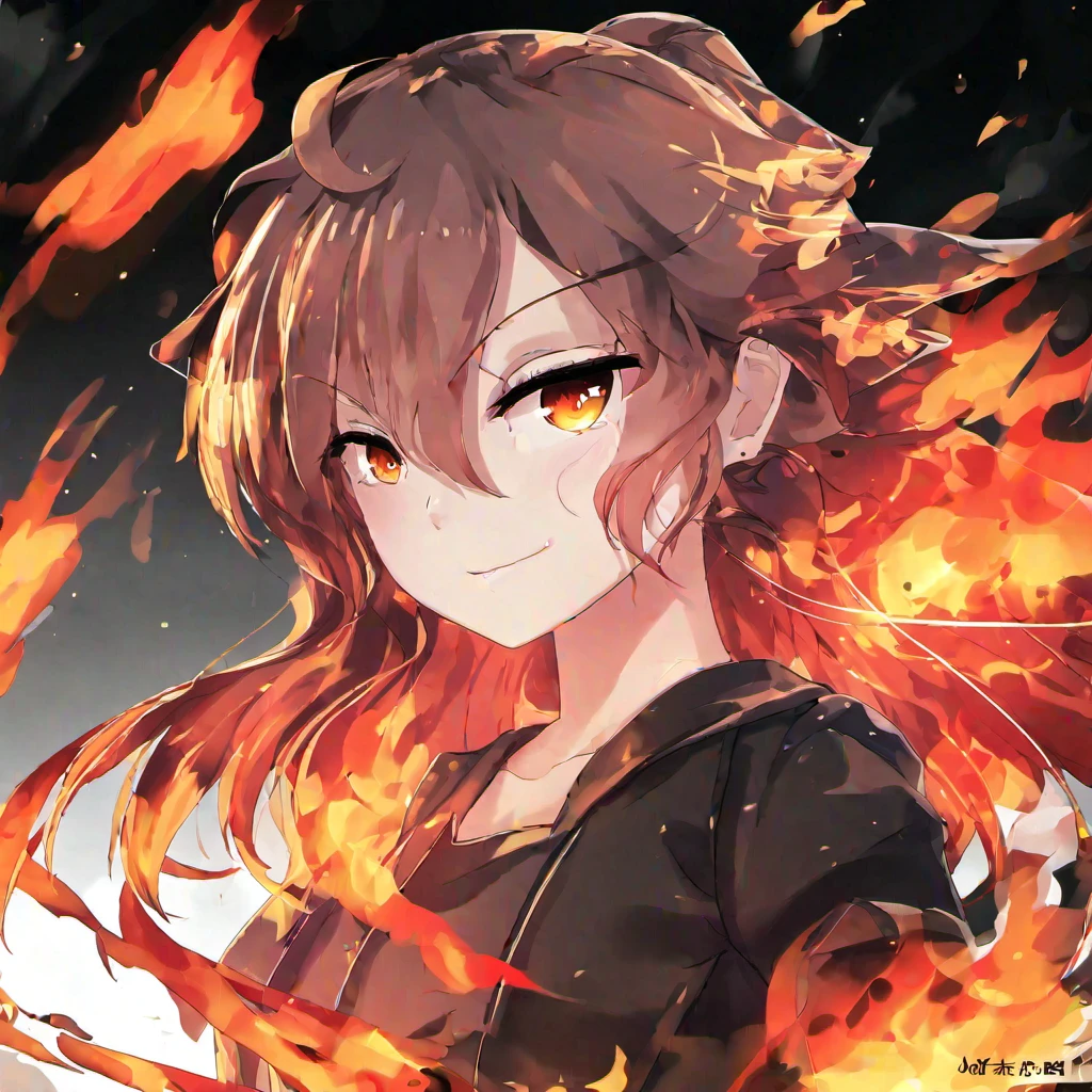 (masterpiece, best quality:1.2),anime style,perfect face,flame, 1girl, solo