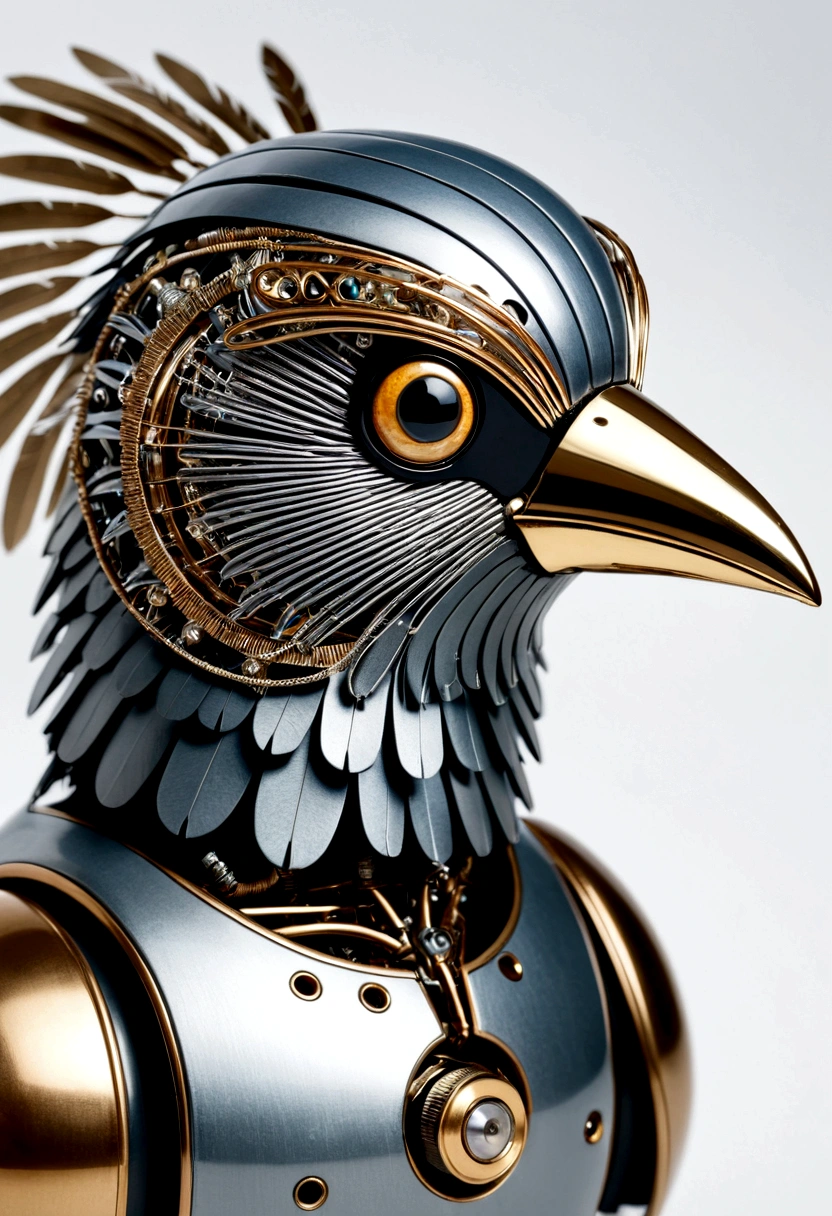 mechanical bird,metallic feathers,artificial intelligence,Futurism,Theo Jansen,The Wind-up Bird Chronicle,Close-up shot,