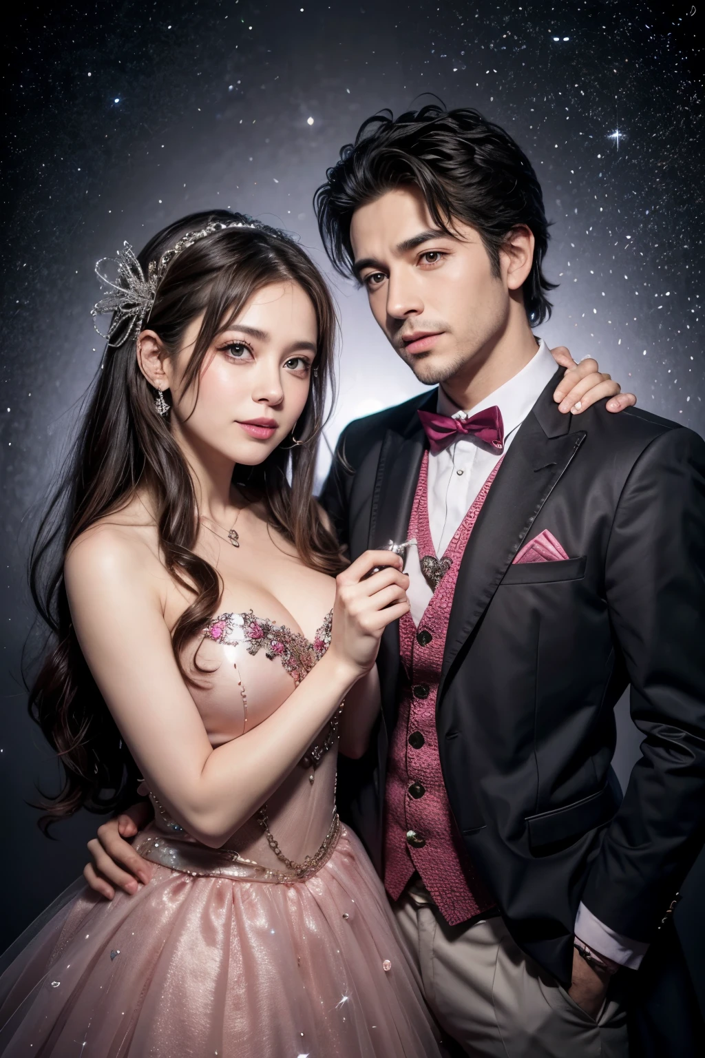 In a manga Christmas painting, Selena Gomez adorns a (glittering Santa costume) with (flirtatious snowflakes) falling gently around her, while (whimsical mistletoe) hangs from an (interdimensional cherry blossom) tree, hinting at a (dreamy midnight romance) beneath the (cosmic mistletoe spell).