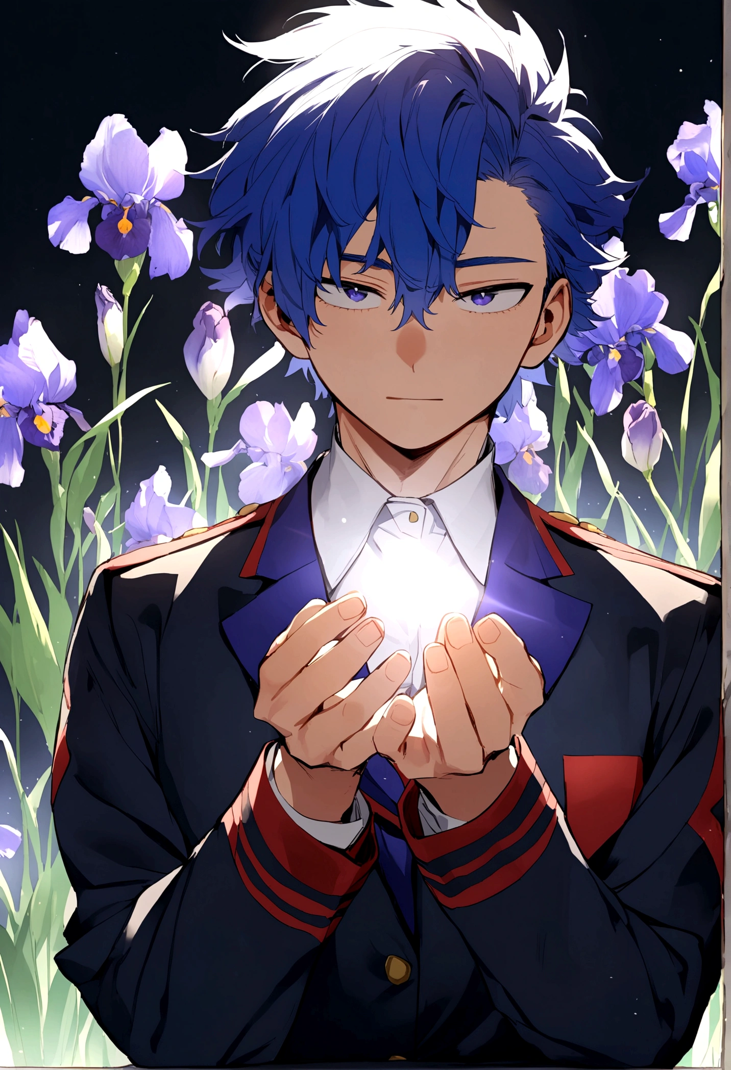 My Hero Academia Capture male with purple and blue hair, purple irises, UA uniform