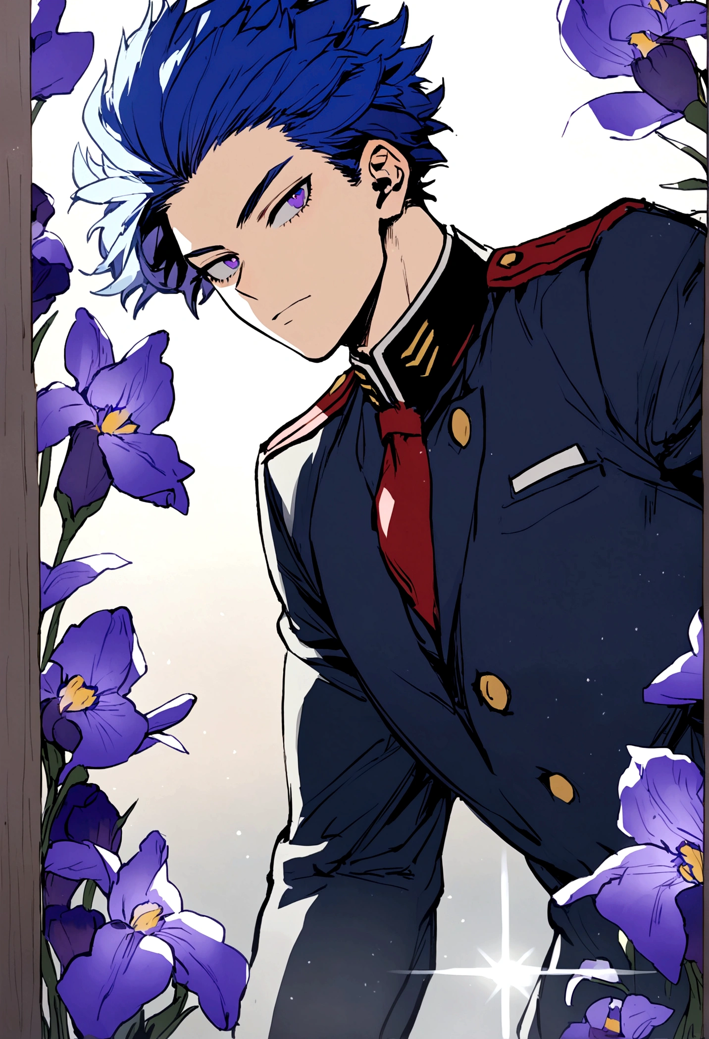My Hero Academia Capture male with purple and blue hair, purple irises, UA uniform