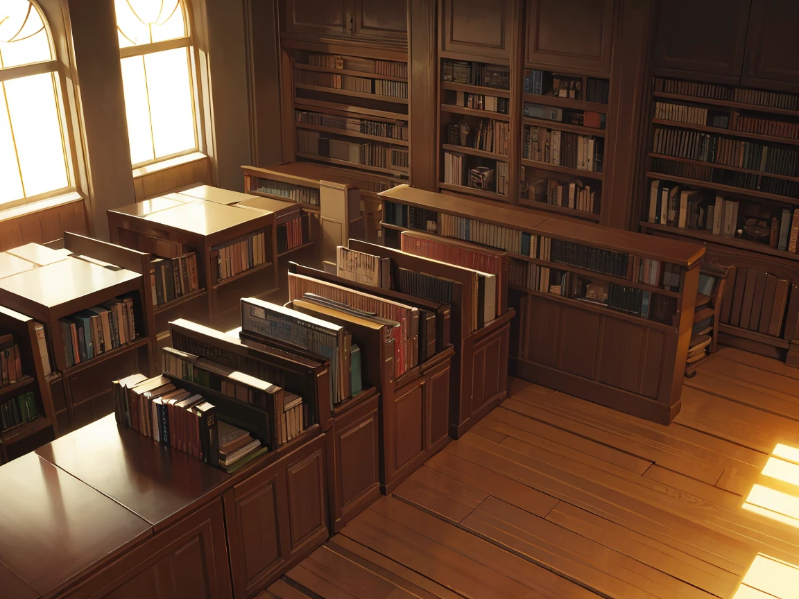 A dark study room completely covered with bookshelves、desk with a computer、No people