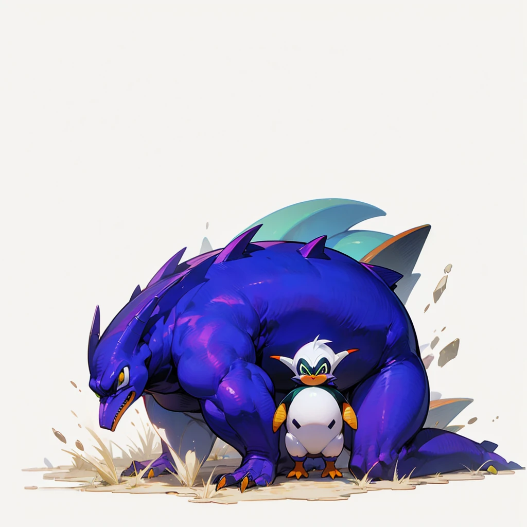 (Random Evolution, Frieza dragon ball z mixed with penguin), full body version, full red and white colour skins, (green eyes), (Grassroots oil), Oil