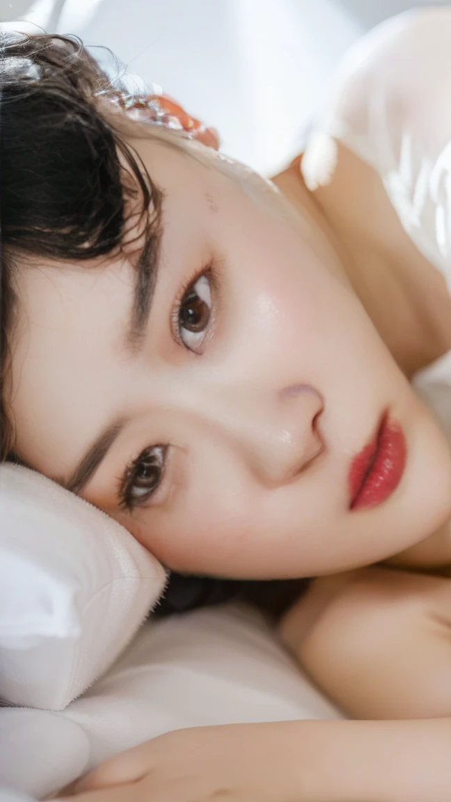 (8k、RAW Photos、highest quality、masterpiece:1.2)、(Realistic、Realistic)、1 Japanese girl、(Short hair)、((Black Hair))、((White Lingerie))、((Petite Woman))、(((Small Breasts)))、Lots of eyelashes、Glowing eyelids、skeletally correct