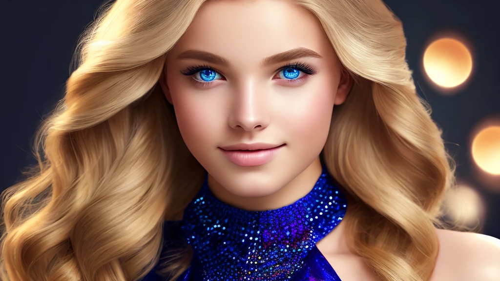 beautiful portrait of a 17 year old girl, blonde hair, perfect blue eyes at the prom, rich party style, realistic, 8k