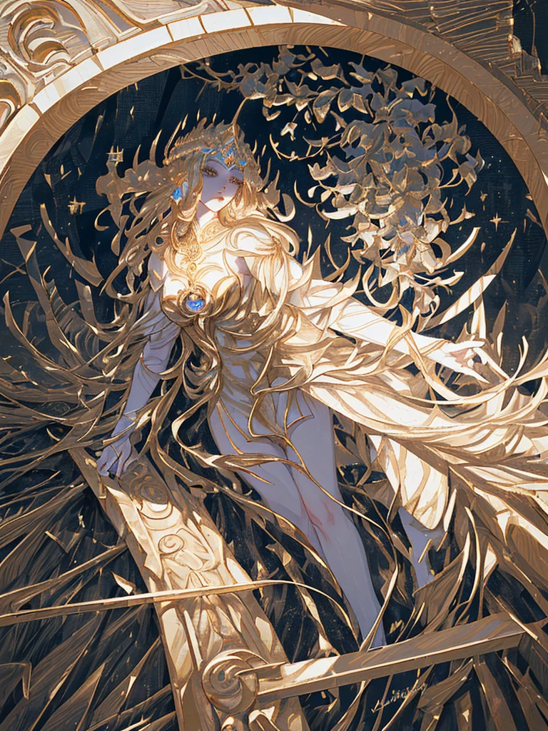 beautiful detailed eyes, beautiful detailed lips, extremely detailed face and features, goddess artemis from saint seiya, elegant clothing with goddess dress, cinematic lighting, dramatic lighting, dramatic pose, intricate details, high quality, 8k, photorealistic, hyperdetailed, masterpiece, dramatic composition, epic, fantasy, concept art style