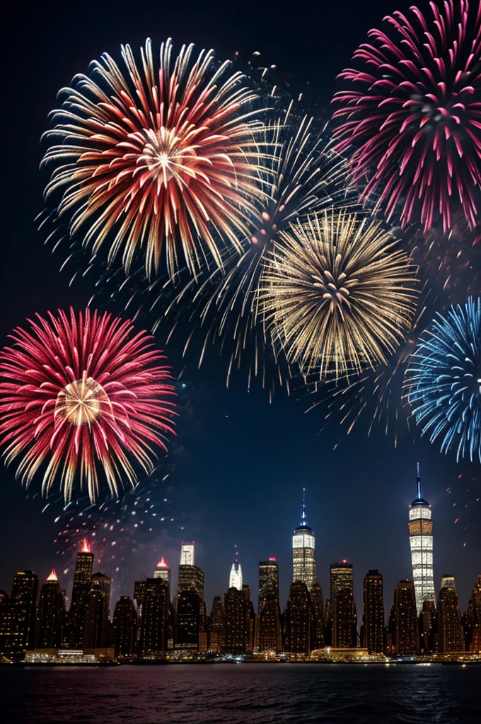 fireworks in New York colored by the American flag